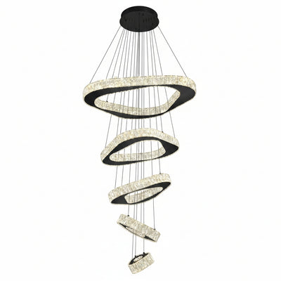 Large Modern Chandelier 5 Ring Chandeliers for High Ceiling Dimmable Black Chandelier High Ceiling Foyer Chandeliers for Living Room Dining Room Staircase