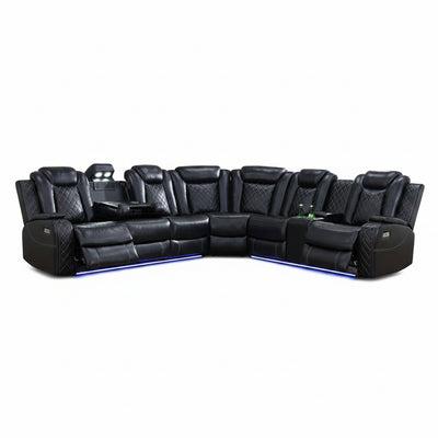 Black Leather Power Reclining Sectional Sofa,Sectional Couch with Recliner,L Shaped Recliner Sofa with LED Light/Read Lamp/Storage Console/Usb Port for Living Room/Home Theater/Apartment