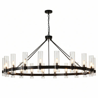 Farmhouse Chandelier 60 In. 20-Light Black Wagon Wheel Chandelier for Dinning Room, Kitchen Island, Foyer, Bedroom