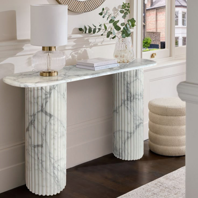 Arabescato Carrara White Marble Console Table - Handcrafted Designer Fluted Legs