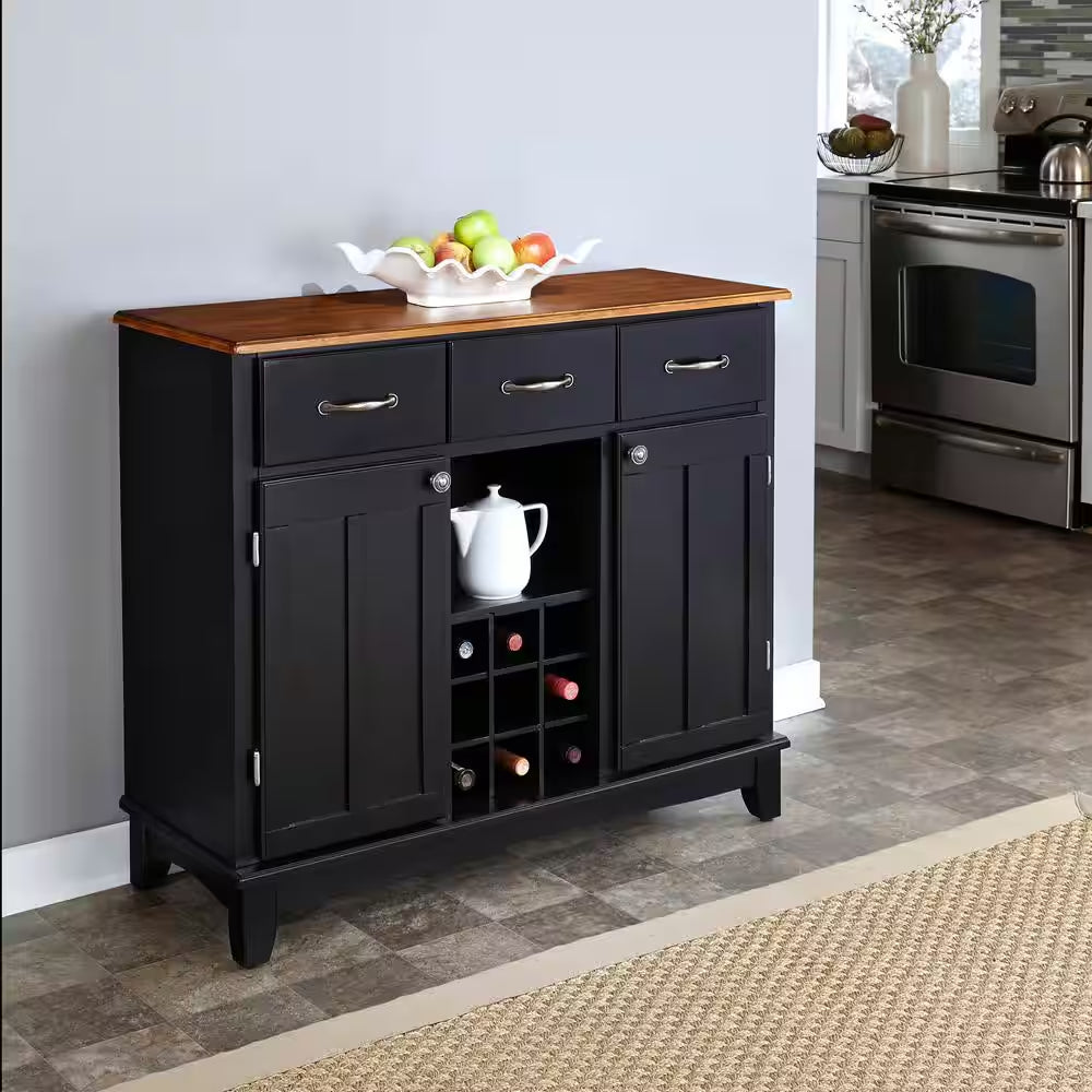 Black and Cottage Oak Buffet with Wine Storage