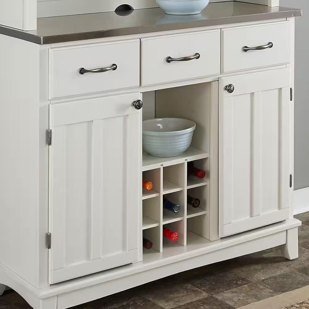 White and Stainless Steel Buffet with Wine Storage