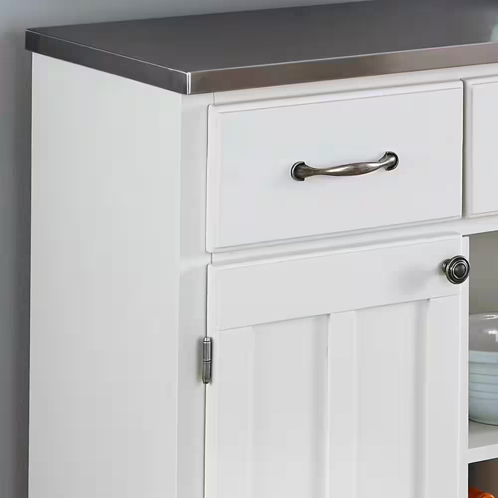 White and Stainless Steel Buffet with Wine Storage