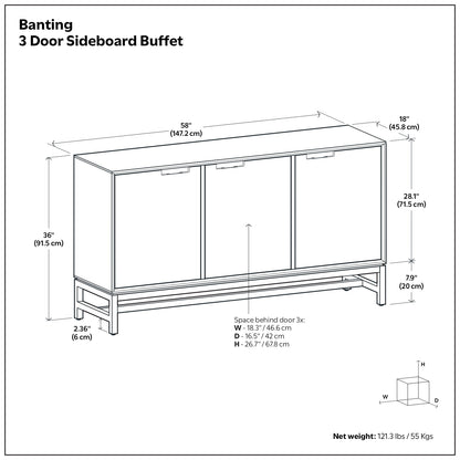 Banting 58 Inch Wide 3 Door Sideboard Buffet