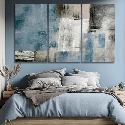 Large Blue Abstract Wall Art Set of 3 Canvas 24X48 In,Modern Blue Grey Minimalist Painting,Contemporary Wall Decor Pictures for Living Room