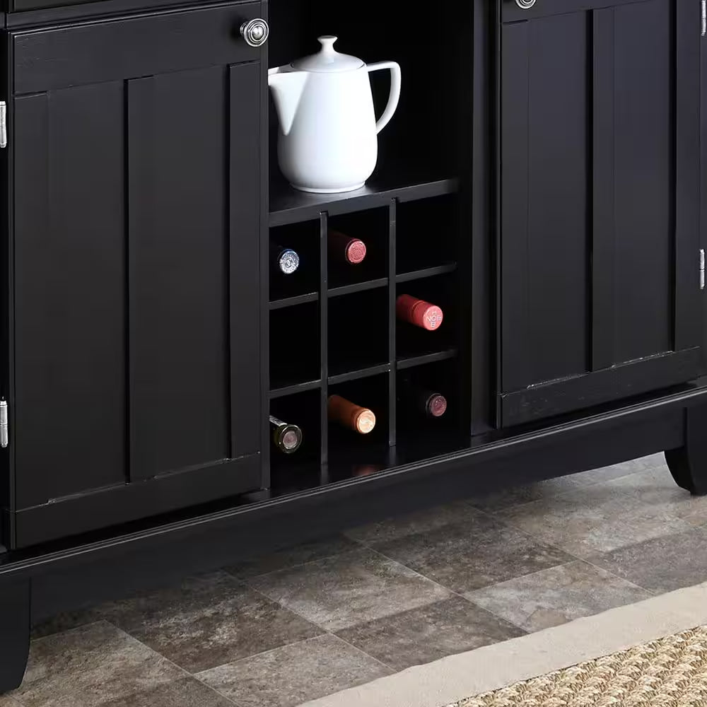 Black and Cottage Oak Buffet with Wine Storage