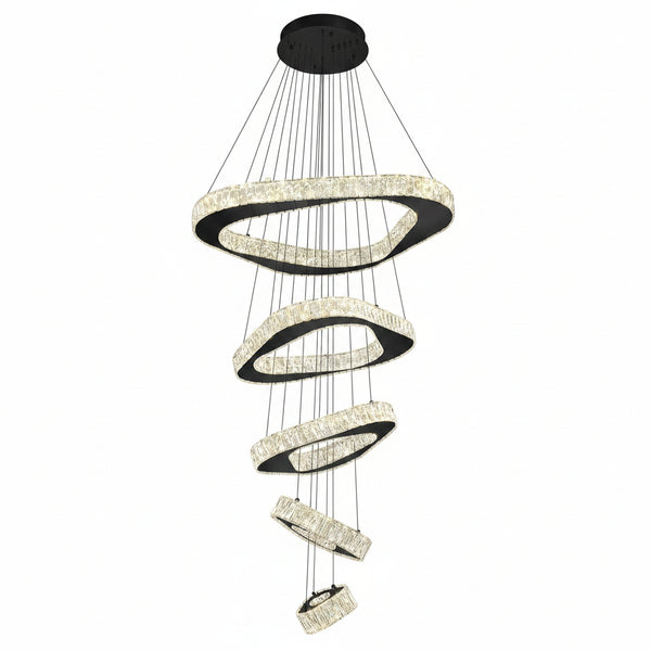 Large Modern Chandelier 5 Ring Chandeliers for High Ceiling Dimmable Black Chandelier High Ceiling Foyer Chandeliers for Living Room Dining Room Staircase
