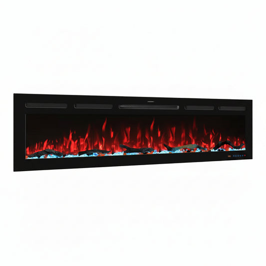 65 In. Wi-Fi Electric Fireplace Inserts, 13 Flame & Fuel Bed Colors, 5 Adjustable Brightness, Timer, Thermostat, Black