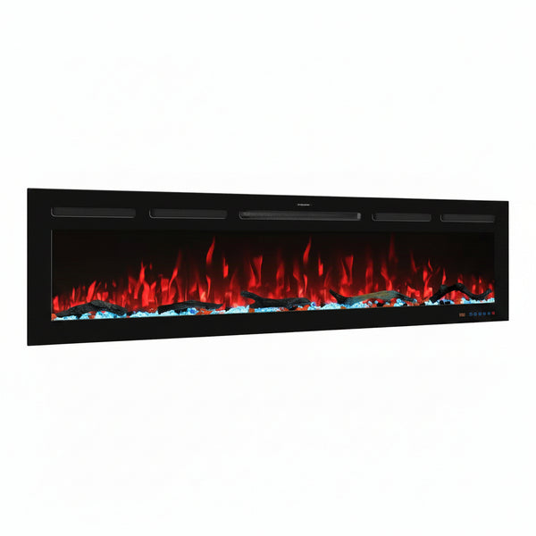 65 In. Wi-Fi Electric Fireplace Inserts, 13 Flame & Fuel Bed Colors, 5 Adjustable Brightness, Timer, Thermostat, Black