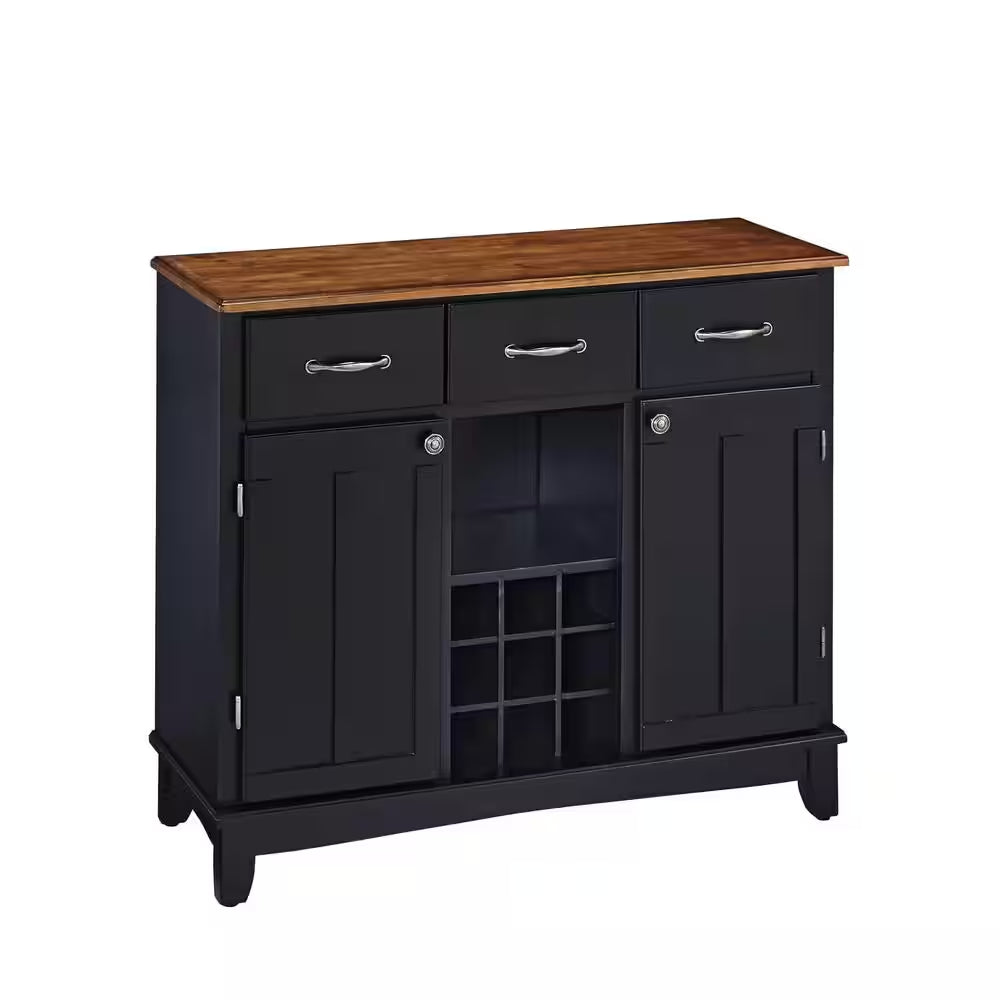 Black and Cottage Oak Buffet with Wine Storage