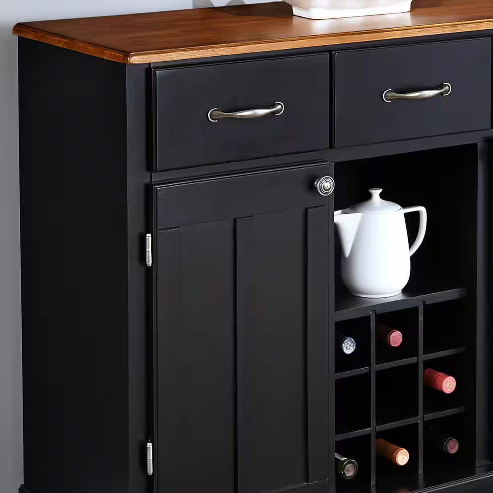 Black and Cottage Oak Buffet with Wine Storage