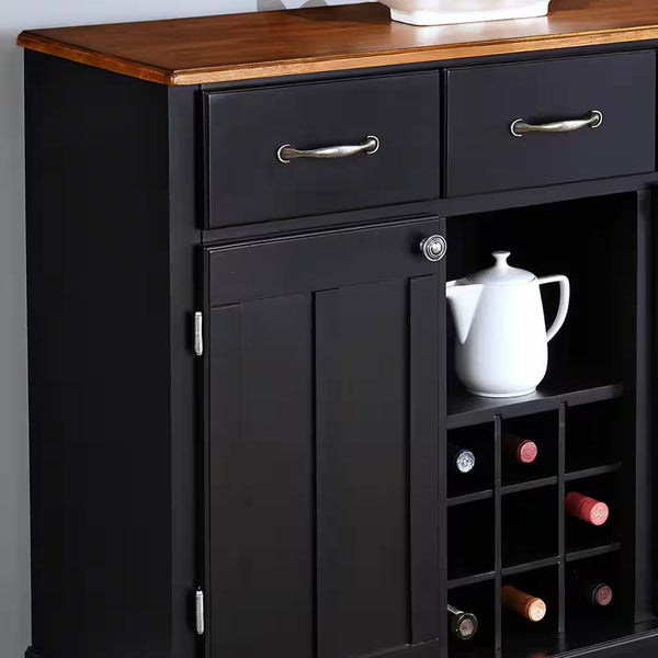 Black and Cottage Oak Buffet with Wine Storage