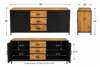 Jaipur Forge Sideboard L — 79" W × 20" D × 35" H