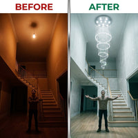 H118'' Large Crytsal Chandelier for High Ceiling,Modern 7-Tier Crytsal Chandelier for Tall Living Room,Foyer,Staircase,Entryway — Before & After