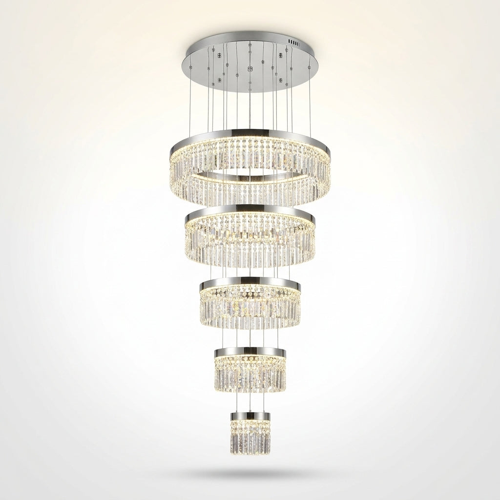 H118'' Large Crytsal Chandelier for High Ceiling,Modern 7-Tier Crytsal Chandelier for Tall Living Room,Foyer,Staircase,Entryway — Studio Shot
