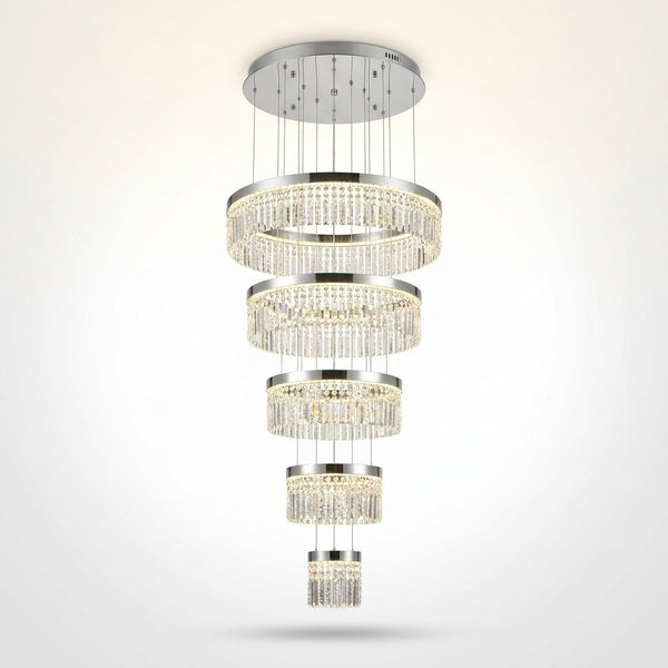 H118'' Large Crytsal Chandelier for High Ceiling,Modern 7-Tier Crytsal Chandelier for Tall Living Room,Foyer,Staircase,Entryway — Studio Shot