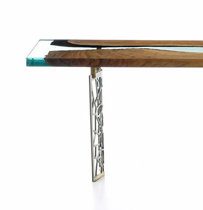 Walnut wood and resin sofa & entry table | Voronoi collection
