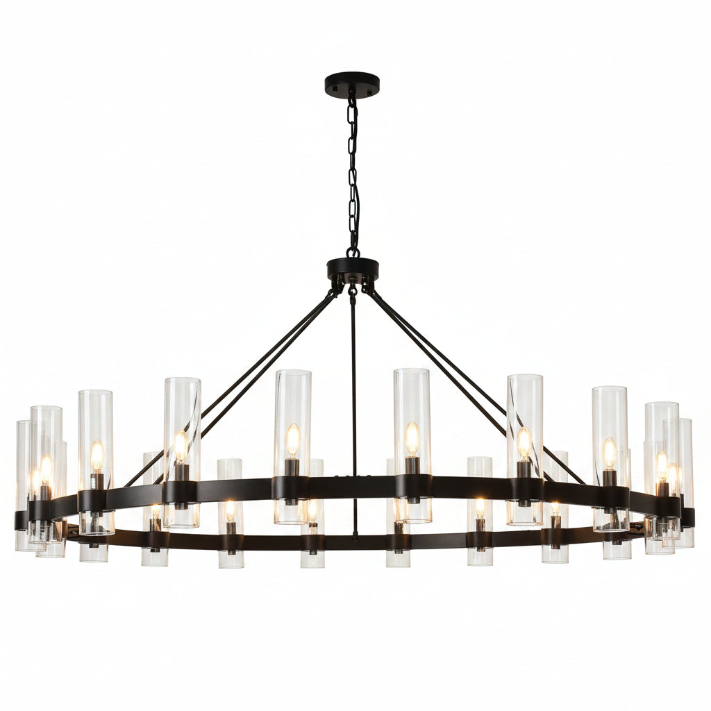 Farmhouse Chandelier 60 In. 20-Light Black Wagon Wheel Chandelier for Dinning Room, Kitchen Island, Foyer, Bedroom