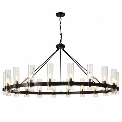 Farmhouse Chandelier 60 In. 20-Light Black Wagon Wheel Chandelier for Dinning Room, Kitchen Island, Foyer, Bedroom