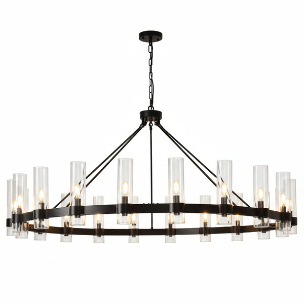 Farmhouse Chandelier 60 In. 20-Light Black Wagon Wheel Chandelier for Dinning Room, Kitchen Island, Foyer, Bedroom