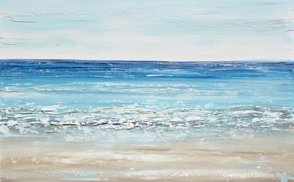 "Sapphire Sea" GICLEE PRINT Art Coastal Abstract Painting Ocean Blue White Canvas Beach Decor
