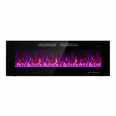 60 In. Wall-Mounted Ultra-Thin Electric Fireplace TV Stand and Recessed Fireplace Heater in Black