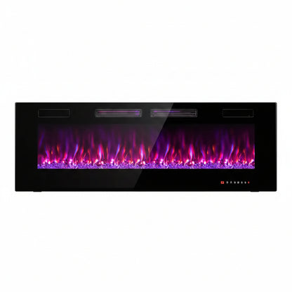 60 In. Wall-Mounted Ultra-Thin Electric Fireplace TV Stand and Recessed Fireplace Heater in Black