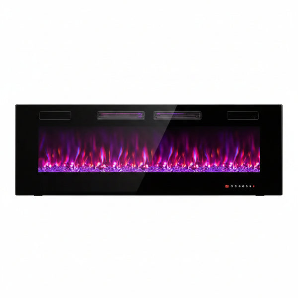 60 In. Wall-Mounted Ultra-Thin Electric Fireplace TV Stand and Recessed Fireplace Heater in Black