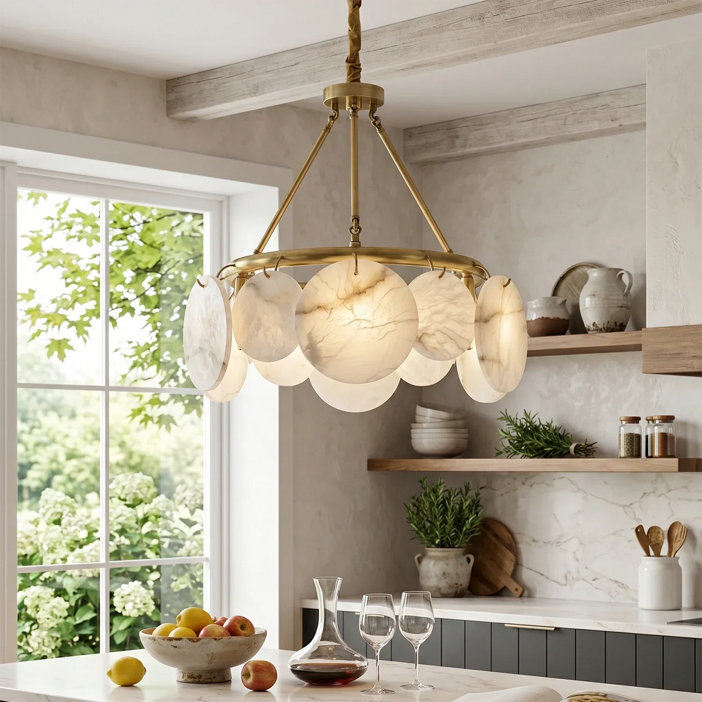 Alba Natural Alabaster Disc Chandelier