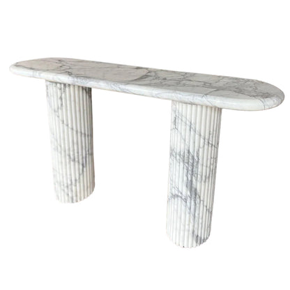 Arabescato Carrara White Marble Console Table - Handcrafted Designer Fluted Legs