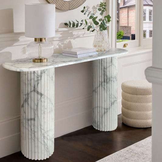 Arabescato Carrara White Marble Console Table - Handcrafted Designer Fluted Legs
