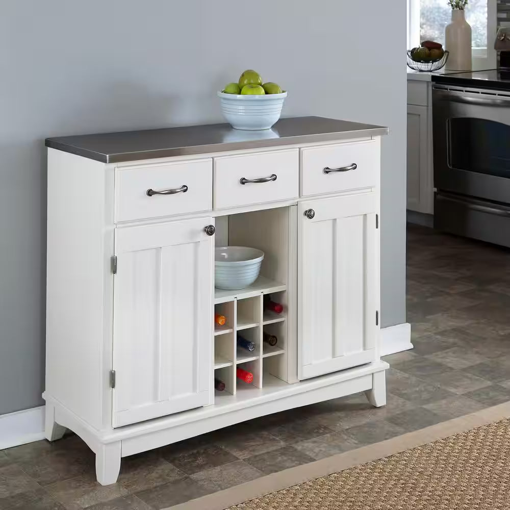 White and Stainless Steel Buffet with Wine Storage