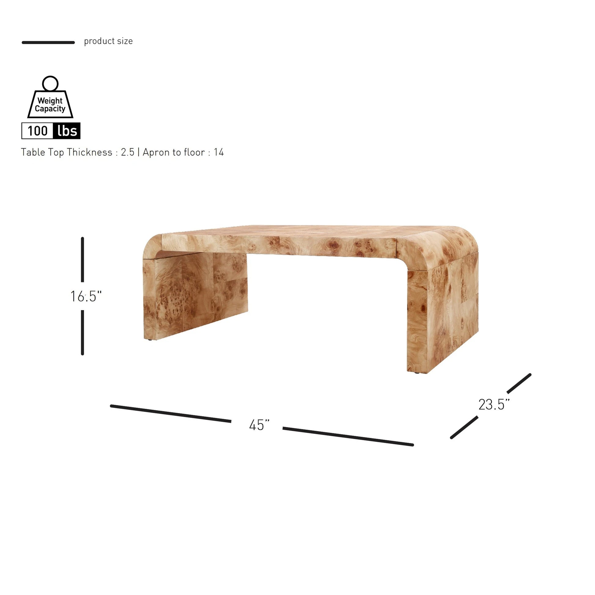 NPD Furniture Adriel Burl Wood Coffee Table