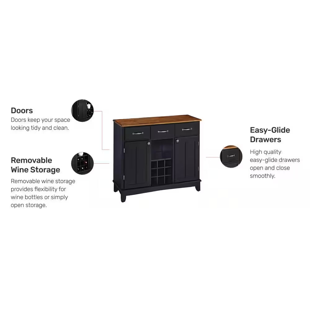 Black and Cottage Oak Buffet with Wine Storage