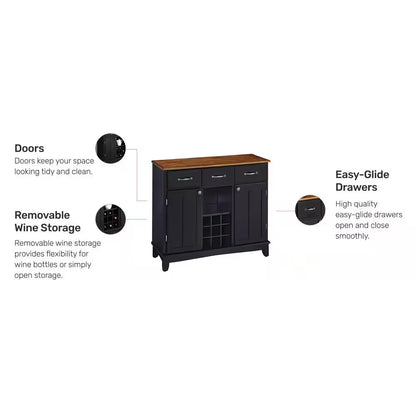 Black and Cottage Oak Buffet with Wine Storage