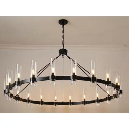 Farmhouse Chandelier 60 In. 20-Light Black Wagon Wheel Chandelier for Dinning Room, Kitchen Island, Foyer, Bedroom