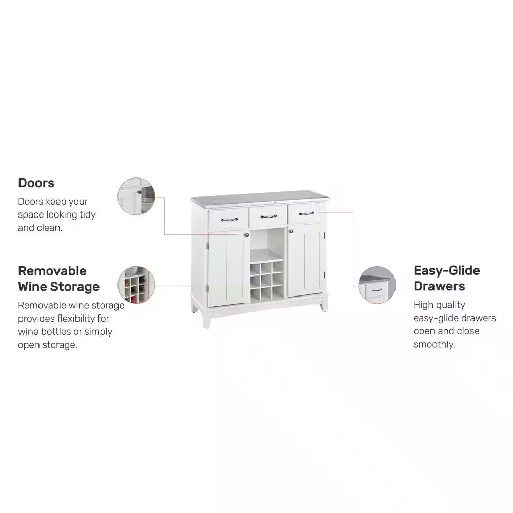 White and Stainless Steel Buffet with Wine Storage