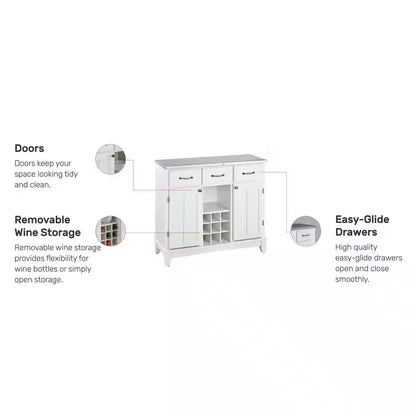 White and Stainless Steel Buffet with Wine Storage