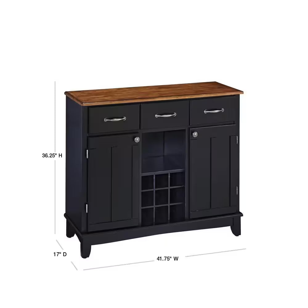 Black and Cottage Oak Buffet with Wine Storage