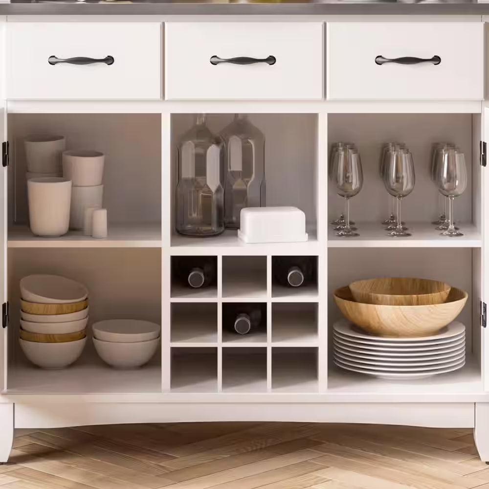White and Stainless Steel Buffet with Wine Storage