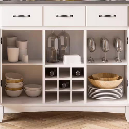 White and Stainless Steel Buffet with Wine Storage