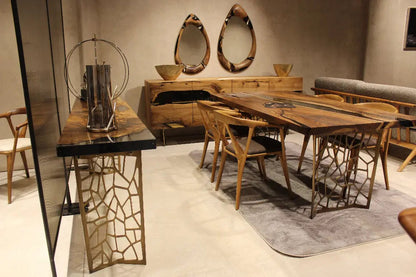 Walnut wood and resin sofa & entry table | Voronoi collection