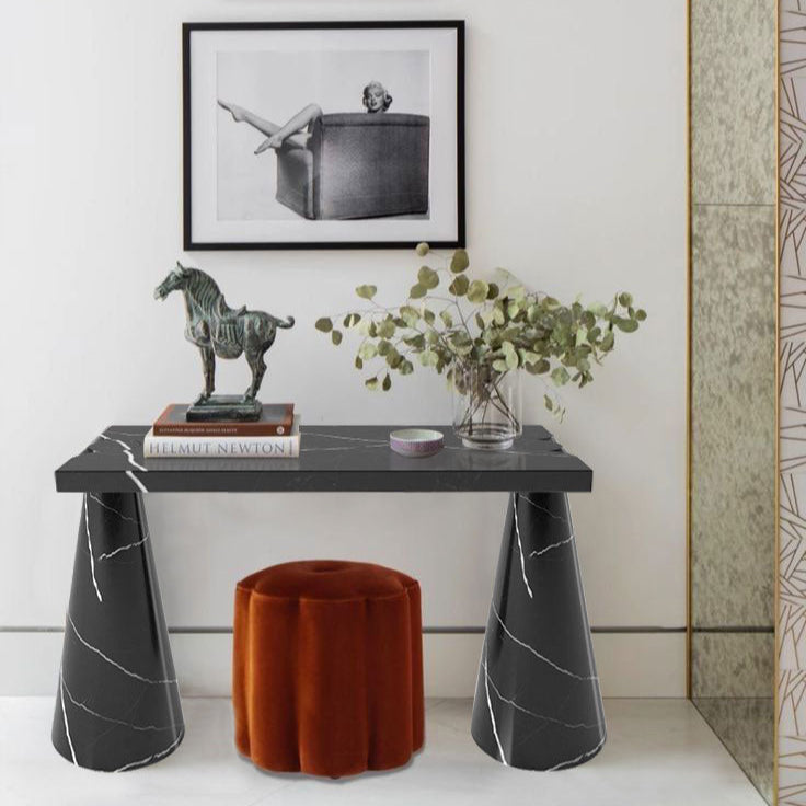 Black Marble Designer Console Table - Polished Cone Shape Legs